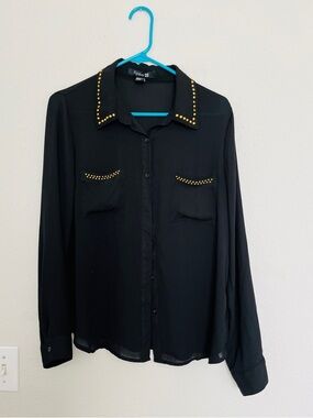 Forever 21 Black Button-Up Shirt with Gold Stud Trim